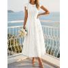 ZESICA Women’s Summer Boho Floral Midi Dress 2026 Casual Flutter Short Sleeve Crewneck Smocked Flowy Beach Long Dresses(White)