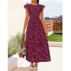 ZESICA Women’s Summer Boho Floral Midi Dress 2026 Casual Flutter Short Sleeve Crewneck Smocked Flowy Beach Long Dresses(Wine)