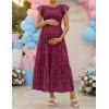 ZESICA Women’s Summer Boho Floral Midi Dress 2026 Casual Flutter Short Sleeve Crewneck Smocked Flowy Beach Long Dresses(Wine)