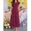 ZESICA Women’s Summer Boho Floral Midi Dress 2026 Casual Flutter Short Sleeve Crewneck Smocked Flowy Beach Long Dresses(Wine)