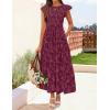 ZESICA Women’s Summer Boho Floral Midi Dress 2026 Casual Flutter Short Sleeve Crewneck Smocked Flowy Beach Long Dresses(Wine)