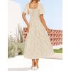 ZESICA Women‘s Summer Boho Floral Midi Dress 2026 Casual Short Sleeve Square Neck Flowy Beach Vacation Long Dress(Apricot)