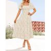 ZESICA Women‘s Summer Boho Floral Midi Dress 2026 Casual Short Sleeve Square Neck Flowy Beach Vacation Long Dress(Apricot)