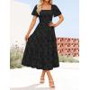 ZESICA Women‘s Summer Boho Floral Midi Dress 2026 Casual Short Sleeve Square Neck Flowy Beach Vacation Long Dress(Black)
