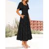 ZESICA Women‘s Summer Boho Floral Midi Dress 2026 Casual Short Sleeve Square Neck Flowy Beach Vacation Long Dress(Black)