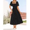 ZESICA Women‘s Summer Boho Floral Midi Dress 2026 Casual Short Sleeve Square Neck Flowy Beach Vacation Long Dress(Black)