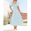 ZESICA Women‘s Summer Boho Floral Midi Dress 2026 Casual Short Sleeve Square Neck Flowy Beach Vacation Long Dress(Blue)