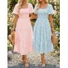 ZESICA Women‘s Summer Boho Floral Midi Dress 2026 Casual Short Sleeve Square Neck Flowy Beach Vacation Long Dress(Blue)