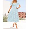 ZESICA Women‘s Summer Boho Floral Midi Dress 2026 Casual Short Sleeve Square Neck Flowy Beach Vacation Long Dress(Blue)