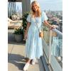 ZESICA Women‘s Summer Boho Floral Midi Dress 2026 Casual Short Sleeve Square Neck Flowy Beach Vacation Long Dress(Blue)