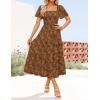 ZESICA Women‘s Summer Boho Floral Midi Dress 2026 Casual Short Sleeve Square Neck Flowy Beach Vacation Long Dress(Caramel)