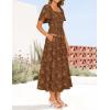 ZESICA Women‘s Summer Boho Floral Midi Dress 2026 Casual Short Sleeve Square Neck Flowy Beach Vacation Long Dress(Caramel)