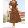 ZESICA Women‘s Summer Boho Floral Midi Dress 2026 Casual Short Sleeve Square Neck Flowy Beach Vacation Long Dress(Caramel)