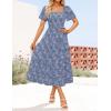 ZESICA Women‘s Summer Boho Floral Midi Dress 2026 Casual Short Sleeve Square Neck Flowy Beach Vacation Long Dress(Dustyblue)