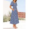 ZESICA Women‘s Summer Boho Floral Midi Dress 2026 Casual Short Sleeve Square Neck Flowy Beach Vacation Long Dress(Dustyblue)