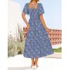 ZESICA Women‘s Summer Boho Floral Midi Dress 2026 Casual Short Sleeve Square Neck Flowy Beach Vacation Long Dress(Dustyblue)