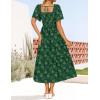 ZESICA Women‘s Summer Boho Floral Midi Dress 2026 Casual Short Sleeve Square Neck Flowy Beach Vacation Long Dress(Green)