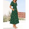ZESICA Women‘s Summer Boho Floral Midi Dress 2026 Casual Short Sleeve Square Neck Flowy Beach Vacation Long Dress(Green)