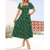 ZESICA Women‘s Summer Boho Floral Midi Dress 2026 Casual Short Sleeve Square Neck Flowy Beach Vacation Long Dress(Green)