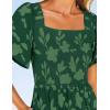 ZESICA Women‘s Summer Boho Floral Midi Dress 2026 Casual Short Sleeve Square Neck Flowy Beach Vacation Long Dress(Green)