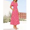 ZESICA Women‘s Summer Boho Floral Midi Dress 2026 Casual Short Sleeve Square Neck Flowy Beach Vacation Long Dress(Hotpink)
