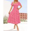 ZESICA Women‘s Summer Boho Floral Midi Dress 2026 Casual Short Sleeve Square Neck Flowy Beach Vacation Long Dress(Hotpink)
