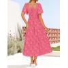 ZESICA Women‘s Summer Boho Floral Midi Dress 2026 Casual Short Sleeve Square Neck Flowy Beach Vacation Long Dress(Hotpink)