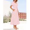 ZESICA Women‘s Summer Boho Floral Midi Dress 2026 Casual Short Sleeve Square Neck Flowy Beach Vacation Long Dress(Light Pink)