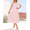 ZESICA Women‘s Summer Boho Floral Midi Dress 2026 Casual Short Sleeve Square Neck Flowy Beach Vacation Long Dress(Light Pink)