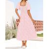 ZESICA Women‘s Summer Boho Floral Midi Dress 2026 Casual Short Sleeve Square Neck Flowy Beach Vacation Long Dress(Light Pink)