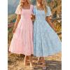 ZESICA Women‘s Summer Boho Floral Midi Dress 2026 Casual Short Sleeve Square Neck Flowy Beach Vacation Long Dress(Light Pink)