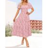 ZESICA Women‘s Summer Boho Floral Midi Dress 2026 Casual Short Sleeve Square Neck Flowy Beach Vacation Long Dress(Pink)