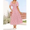 ZESICA Women‘s Summer Boho Floral Midi Dress 2026 Casual Short Sleeve Square Neck Flowy Beach Vacation Long Dress(Pink)