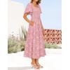 ZESICA Women‘s Summer Boho Floral Midi Dress 2026 Casual Short Sleeve Square Neck Flowy Beach Vacation Long Dress(Pink)