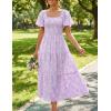 ZESICA Women‘s Summer Boho Floral Midi Dress 2026 Casual Short Sleeve Square Neck Flowy Beach Vacation Long Dress(Purple)