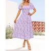 ZESICA Women‘s Summer Boho Floral Midi Dress 2026 Casual Short Sleeve Square Neck Flowy Beach Vacation Long Dress(Purple)