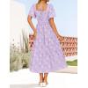 ZESICA Women‘s Summer Boho Floral Midi Dress 2026 Casual Short Sleeve Square Neck Flowy Beach Vacation Long Dress(Purple)