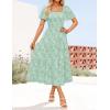 ZESICA Women‘s Summer Boho Floral Midi Dress 2026 Casual Short Sleeve Square Neck Flowy Beach Vacation Long Dress(Sage)