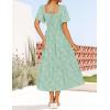 ZESICA Women‘s Summer Boho Floral Midi Dress 2026 Casual Short Sleeve Square Neck Flowy Beach Vacation Long Dress(Sage)
