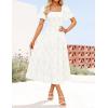 ZESICA Women‘s Summer Boho Floral Midi Dress 2026 Casual Short Sleeve Square Neck Flowy Beach Vacation Long Dress(White)
