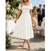 ZESICA Women‘s Summer Boho Floral Midi Dress 2026 Casual Short Sleeve Square Neck Flowy Beach Vacation Long Dress(White)