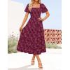ZESICA Women‘s Summer Boho Floral Midi Dress 2026 Casual Short Sleeve Square Neck Flowy Beach Vacation Long Dress(Wine)