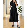 ZESICA Women’s Summer Button Down Midi Dress 2026 Short Sleeve A Line Belt Buiness Casual Shirt Dresses with Pockets(Black)