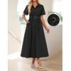ZESICA Women’s Summer Button Down Midi Dress 2026 Short Sleeve A Line Belt Buiness Casual Shirt Dresses with Pockets(Black)