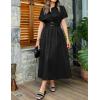 ZESICA Women’s Summer Button Down Midi Dress 2026 Short Sleeve A Line Belt Buiness Casual Shirt Dresses with Pockets(Black)