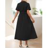 ZESICA Women’s Summer Button Down Midi Dress 2026 Short Sleeve A Line Belt Buiness Casual Shirt Dresses with Pockets(Black)