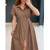 ZESICA Women’s Summer Button Down Midi Dress 2026 Short Sleeve A Line Belt Buiness Casual Shirt Dresses with Pockets(Coffee)