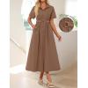 ZESICA Women’s Summer Button Down Midi Dress 2026 Short Sleeve A Line Belt Buiness Casual Shirt Dresses with Pockets(Coffee)