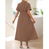ZESICA Women’s Summer Button Down Midi Dress 2026 Short Sleeve A Line Belt Buiness Casual Shirt Dresses with Pockets(Coffee)