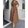 ZESICA Women’s Summer Button Down Midi Dress 2026 Short Sleeve A Line Belt Buiness Casual Shirt Dresses with Pockets(Coffee)